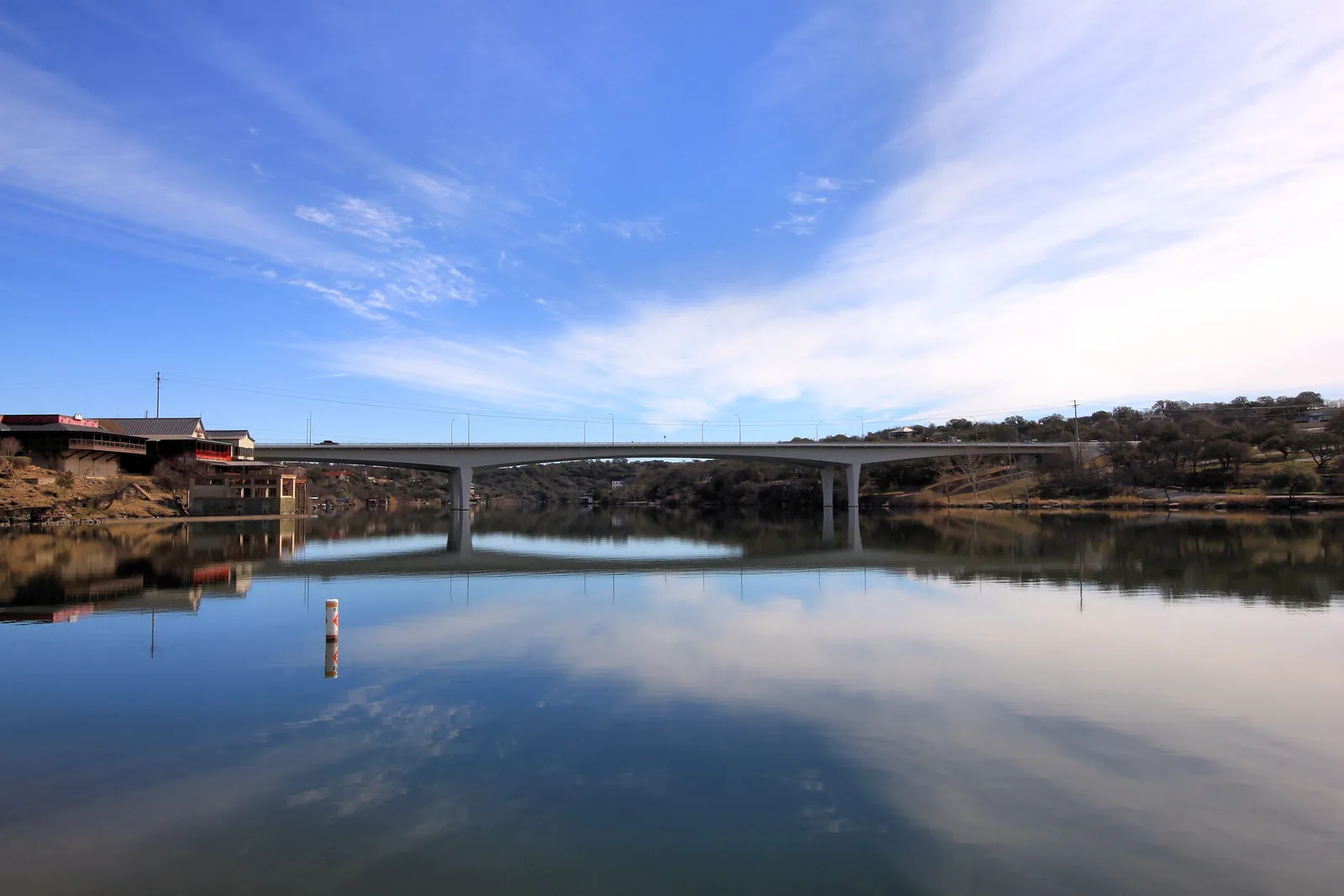 Lake Marble Falls with the US 281 bridge in the background, 2023.